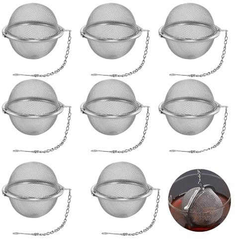 8 Piezas Acero Inoxidable Infusor de Té Set, Malla Extrafina Colador de Té, Bolas Infusor para Preparar Té de Hojas Sueltas, Especias, Condimentos, Filtro de Hierbas, Frutas
