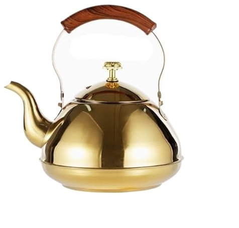 OUYUE Wasserkessel Pfeifkessel Edelstahl-Teekessel Mit Teesieb, Gas-Induktionsherd Teekanne Teekessel Anti-Verbrühungsgriff Flötenkessel Teekessel(Gold,2L)
