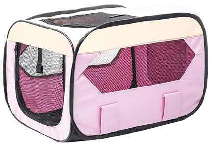 Zusammenklappbare Hundetransportbox für Reisen und Zuhause, 600D Wasserdichtes Gewebe, Tragbare und Faltbare Tierbox, Belüfteter Auto-Tierträger für Katzen und Hunde, Hundezelt(Pink,L-70 * 42 * 42)