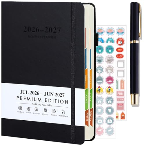 Gumiho Agenda Giornaliero 2026 2027 un giorno per pagina, A5 Pianificatore Quotidiano (Luglio 2026 - Giugno 2027) - Agenda Scolastica 12 Mesi con penna, schede mensili colorate, anello per penna