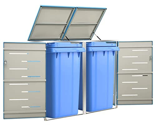 Sufrk Mülltonnenbox für 2 Tonnen 138x77,5x112,5 cm Edelstahl MüLltonnen Unterstand wasserdichte Gartenbox Outdoor Storage