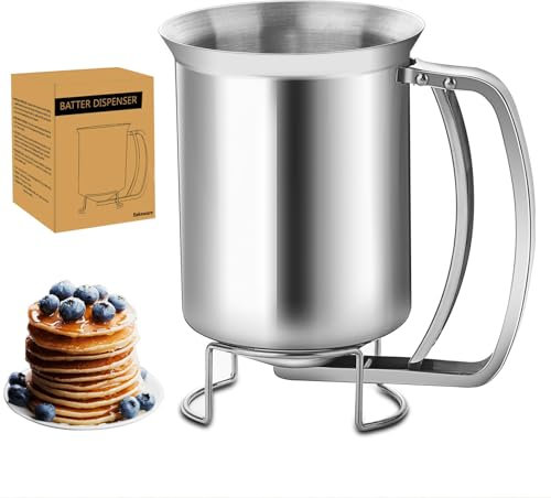 WJUHYGTF Edelstahl Teigspender, 680Ml Küchen Pfannkuchen Teig Spender Mit Messetikett Teigportionierer Für Cupcakes Waffeln Muffinmischung Crêpes Kuchen,Silber