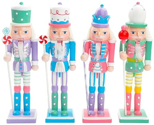 PartyKindom 4pcs Christmas Nutcracker Figurines, 18cm Wooden Nutcracker Soldiers, Assorted Colors, Desktop Decorations for Holiday Festivities