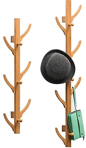 Wall Coat Rack Wall Coat Rack Wall Hook Wall Hook, Bamboo Hook for Clothes, Hats, Robes, Bags, Towels (8 Hooks)