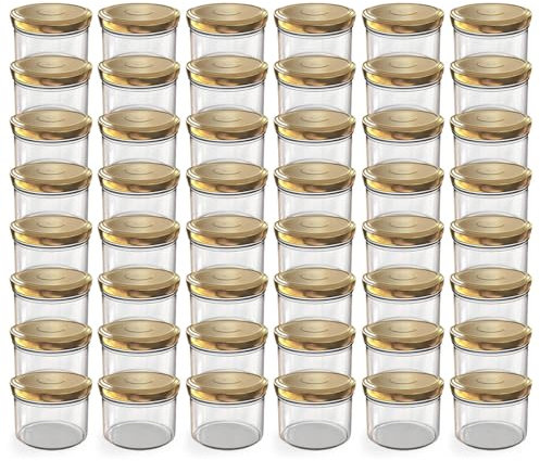Oputec 48 barattoli da 230 ml con tappo a vite oro – perfetti per marmellate, confetture e altro ancora, piccoli barattoli con coperchio, ideali come mini barattoli per marmellata e barattoli a vite