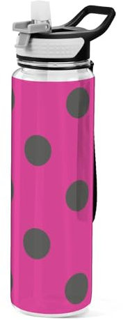Mnsruu Transparente Sport-Wasserflasche mit Strohhalm, auslaufsichere Trinkflasche, Hot Pink mit Punktemuster, Fahrradflaschen für Sport, Büro, Schule, BPA-freier Tritan-Kunststoff, 1 Liter