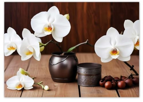 H10406M_NS1A3 Stickers muraux Motif orchidées blanches 42 x 29,70 cm