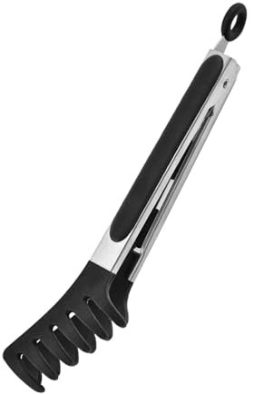 DkY565 Pince à pâtes en acier inoxydable avec embouts en silicone antidérapants pour cuisine spaghetti Noir 25,7 x 5,8 cm
