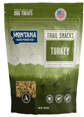 MONTANA DOG FOOD CO. Freeze-Dried Turkey Liver Dog Treats – 100% Natural Freeze Dried Dog Treats, Single Ingredient, High Protein, Grain-Free, Made in USA – 3 oz Bag
