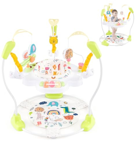 LIFEZEAL Lauflernwagen, Jumperoo Baby mit 360° drehenderm Sitz, Höhenverstellbare Lauflernhilfe mit 9 Spielzeuge, Spielcenter Jungle mit Lichtern & Melodien, für Babys und Kleinkinder (Gelb)