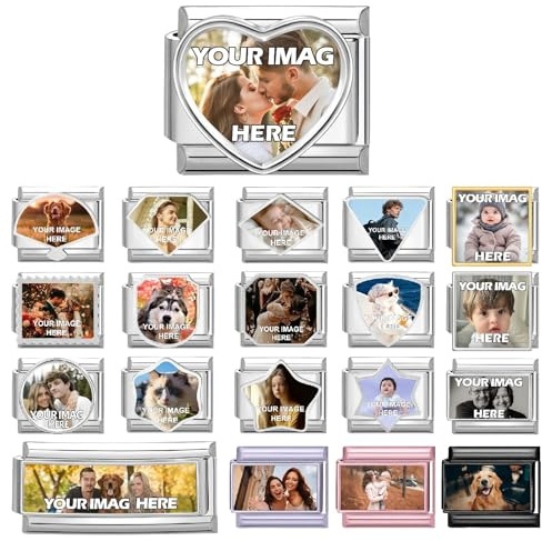 MJARTORIA Personalisiert Italian Charm Bracelet mit Foto Gold Silber 9mm, Individuelles Charms Italian Style Charms für Damen Herren, DIY Abnehmbar Module für Italienische Armbänder Silber Foto