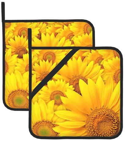 Set di 2 presine con stampa di girasoli, da cucina, per donne e uomini, per cucinare al forno a microonde