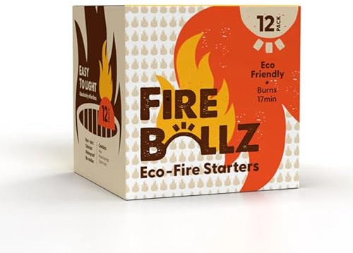 Fire-Ballz Eco-Friendly Fire Starters Non-Toxic, Odorless, Waterproof - Easy to Start - Burns Upto 17 mins per Ball - 12 Pack