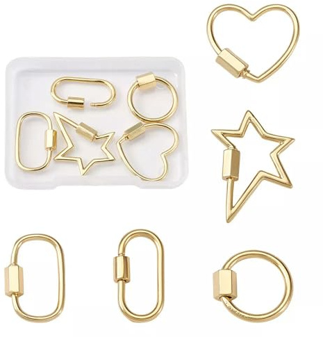 5pcs Real 18K Gold Plated Brass Screw Keychain Carabiner Lock Charm Link Finding