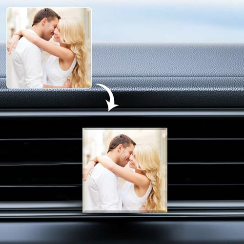 Individueller Foto Auto Lüftungsclip, Kristall Lüftungsclip mit Eigen Bild | Individuelles Auto Lüftungszubehör, Kristall Foto Lufterfrischer Clip, 7 Formen Auto Innenraum Deko für Familie Freunde