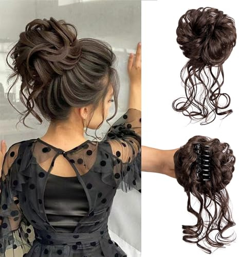 Haarteil für Hochsteckfrisuren, Klaue, Dutt, Haarteil, elastischer Kordelzug, synthetische Claw Clip Messy Bun Hair Piece Tousled Updo Hair Buns Extension für Damen (Dark Brown)