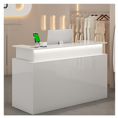 ZHENGQIAN Comptoir d'accueil,comptoir de Magasin,comptoir de réception avec lumières LED,Stands de réception,Comptoirs D’Accueil avec Tiroirs,pour Comptoir de Caisse,Salon de Beauté(B,120cm/47.2in)
