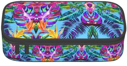 ASFgda Large Capacity Durable Pink Flower Tropical Plant Printed Pencil Case,Portable Cosmetic Bag,Office Stationery Storage Bag.