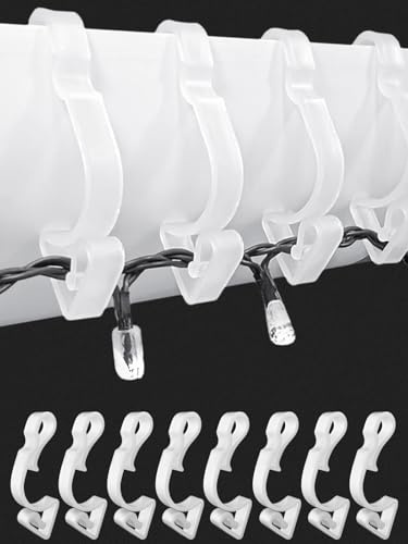 BYSMAH 16 Pack Giant Gutter Hooks for Outdoor Lights, Outdoor Christmas Light Clips Gutter Hangers for Hanging Outdoor String Icicle Curtain Fairy Lights Weatherproof & Easy Installation(White)