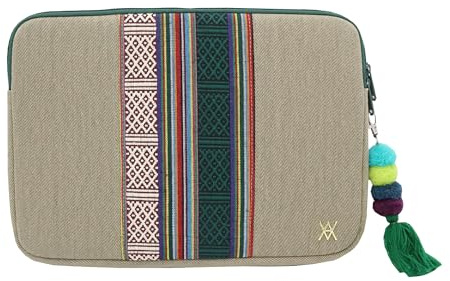 WONDEE Maletín Funda Portátil 15,6/16 Pulgadas Diseño de Tela Bordada Estilo Étnico y Original Tirador - Funda para Ordenador Portátil Macbook Pro 16 Pulgadas Acolchada y Reforzada con Cremallera