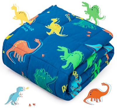 Sivio 2,3 kg Gewichtsdecke, 90 x 120 cm, ideal zum Entspannen und Schlafen, weiches Fleece und Baumwolle, Blauer Dinosaurier