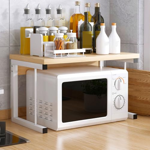 Soporte para microondas, estante de madera de 2 niveles con marco de metal, estante resistente para horno microondas para cocina, estante de panadero, organizador de encimera
