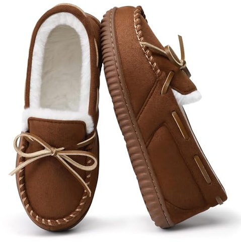 MIXIN Womens Moccasin House Slippers Memory Foam Fuzzy Slipper for Women Comfy House Shoes Indoor Outdoor Brown 8
