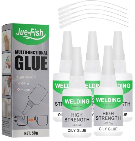 5 Pcs Colle Forte,Colle Forte Tout Support Super Glue Extra Forte,Huileux Universal Repair,Convient Plusieurs MatéRiaux,Plastique Objets Artisanaux,et 5 Pcs Embout Buccal(50g)