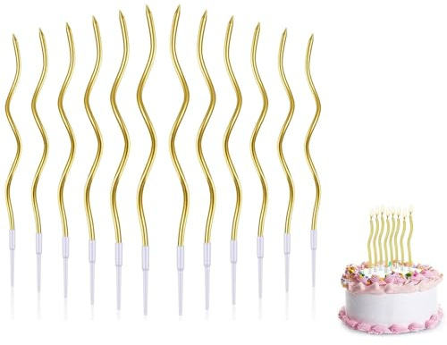 36 Pezzi Candele a Spirale Compleanno Oro, Candele Torta Ricce con Supporto, Decorazione per Torta, Cupcake, Matrimonio e Feste di Compleanno, Colore Oro Metallizzato