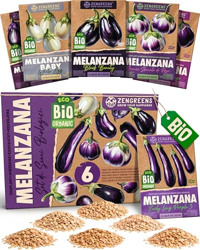 ZenGreens® - Set di Semi di Melanzana bio (6 pezzi) - 6 Semi di Melanzana per Coltivazione Facile in Giardino, Balcone o Serra - Semi da Piantare - Sementi