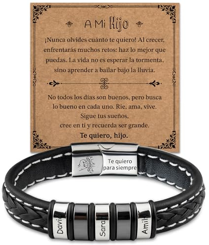 Easycosy Pulsera Hombre Personalizada con Nombres, Pulseras Personalizadas Hombres con Tu Texto, Idea Regalo para Hombre, Pareja, Amigo, Novio, Hijo, Marido, Papá, Abuelo