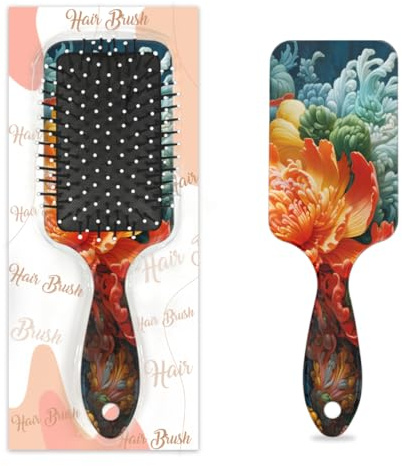 Entemne Brosse à cheveux pour femmes, hommes, filles, garçons, chrysanthème, fleur de dahlia, brosse de massage du cuir chevelu, peigne à coussin d'air pour cheveux secs et humides démêlant, brosses à