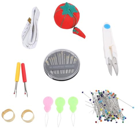 Kit puntaspilli da cucito Simpatico design a forma di pomodoro Perni con testa a sfera in vetro Aghi autofilettanti Set completo di strumenti da cucito per artigianato in tessuto