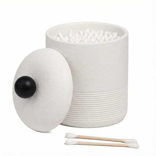 Blissilk Contenedor Hisopos Algodón de Resina para Baño Soporte Hisopos Algodón Elegante y Compacto Organizador Encimera Baño para Bastoncillos Accesorios Baño Organizador Funcional - Blanca