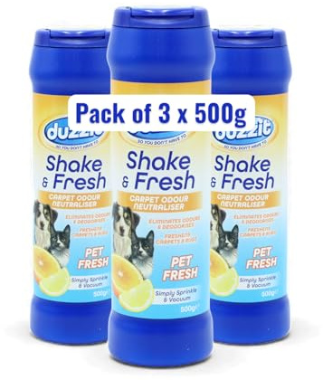 Shake & Fresh Carpet Freshener Powder - PET FRESH Scent - 3 x 500g (1.5kg Total) - Strong Odour Eliminator for Homes with Dogs & Cats - Removes Urine & Wet Dog Smells - Vacuum Deodoriser
