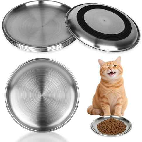 bssmmai 6 Stück Katzennapf Edelstahl Futternapf Katze Fressnapf Katzenschüssel rutschfest Katzenfressnapf Katzen Napf Flach 17 cm, Katzenfutternapf Katzennäpfe Vorbeugung Ermüdung der Katzenbarthaare