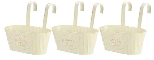 QUARKZMAN 3 Macetas Colgantes De Metal para Barandilla De Cerca 11 Macetero para Barandilla con Ganchos Desmontables Y Agujeros De Drenaje Blanco Flowers