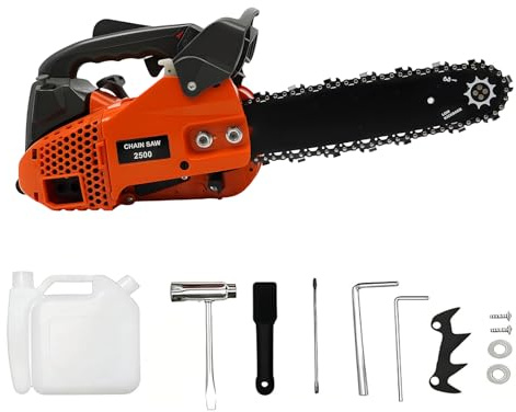 Motosega a benzina 900 W/25 cc, leggera e maneggevole con spada da 11,8 pollici, per legna da ardere, giardinaggio e zappe, con blocco di sicurezza e impugnatura ergonomica