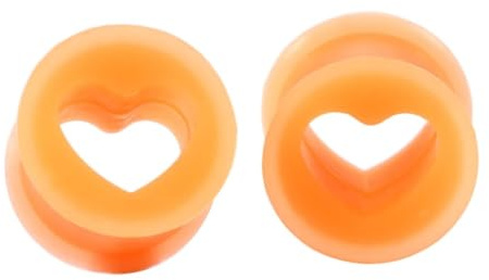 BWDHJLEY 2 medidores de silicona para orejas, kit de calibres de túneles en forma de corazón naranja para hombres y mujeres