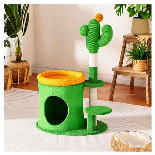 Rascador Gato con Forma de Cactus con Torre Y Cápsula Espacial Árbol para Gatos de Varios Niveles con Rascadores de Sisal Incluye Cama para Gatos Y Escalera para Trepar Base Resistente con Pelota