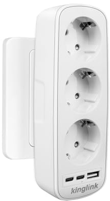 kinglink Ladron Enchufes USB C Regletas Enchufes Pared Carga Rápida, Enchufe Multiple 3 Tomas Vertical Trifasico Enchufe, Adaptador Enchufe Triple, Blanco