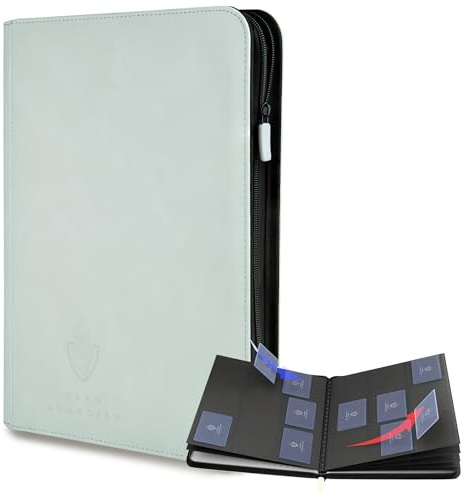 Card Guardian Carpeta prémium de 9 bolsillos con cremallera, color blanco | Se adapta a 504 tarjetas, bolsillos de carga lateral, juegos de cartas coleccionables TCG