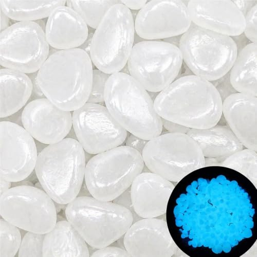 MOGADEE 300 Stück Leuchtsteine Groß (2-3cm), Weiße Leuchtsteine Garten, Fluoreszierende Steine Leuchtende Kieselsteine, Dekosteine Outdoor Deko für Balkon, Aquarium und Teich