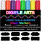 DIGIELE Pennarello Gesso Liquido, 8 Colori Pennarelli Gesso, Cancellabili Con Un Panno Umido o Secco, Punta Reversibile 6mm per Vetro, Finestra, Lavagna o Ristorante + 32pcs Etichette per Lavagna