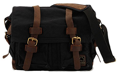 Sechunk Vintage Militär Leder Umhängetasche Canvas Laptop Tasche Retro Messenger Taschen