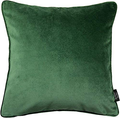 McAlister Textiles Matt Velvet Piped Cushion Covers - Moss Green 43x43 Cm - 17x17 Inches - Plush Decorative Throw Pillows Machine Washable & Fade Resistant