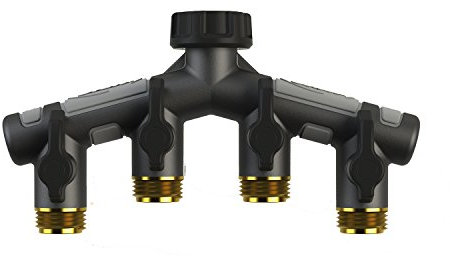 Orbit 5 Pack Pro Flo 4-Port Metal Manifold with Shut-Off - Outdoor Lawn and Garden Hose Connector