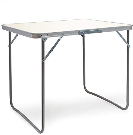 Wiltec Campingtisch klappbar 80x60cm mit weißer Tischplatte aus MDF und Aluminium Rahmen Klapptisch Alu Falttisch Camping Garten Balkon Outdoor Camping Tisch faltbar