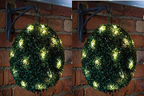 Yorkshire Homeware 28cm Solar Powered Topiary Ball with 20 Led Lights 2 Functions Hanging Topiary Ball Light Green (2 Topiary)