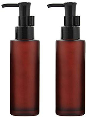 Lot de 2 flacons vides en verre dépoli ambré avec bouchon à pompe noir pour produits cosmétiques, maquillage, huiles essentielles, émulsion, essence, produits de toilette, toner, liquide - 100 ml